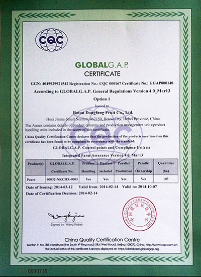 2014年GAP认证证书